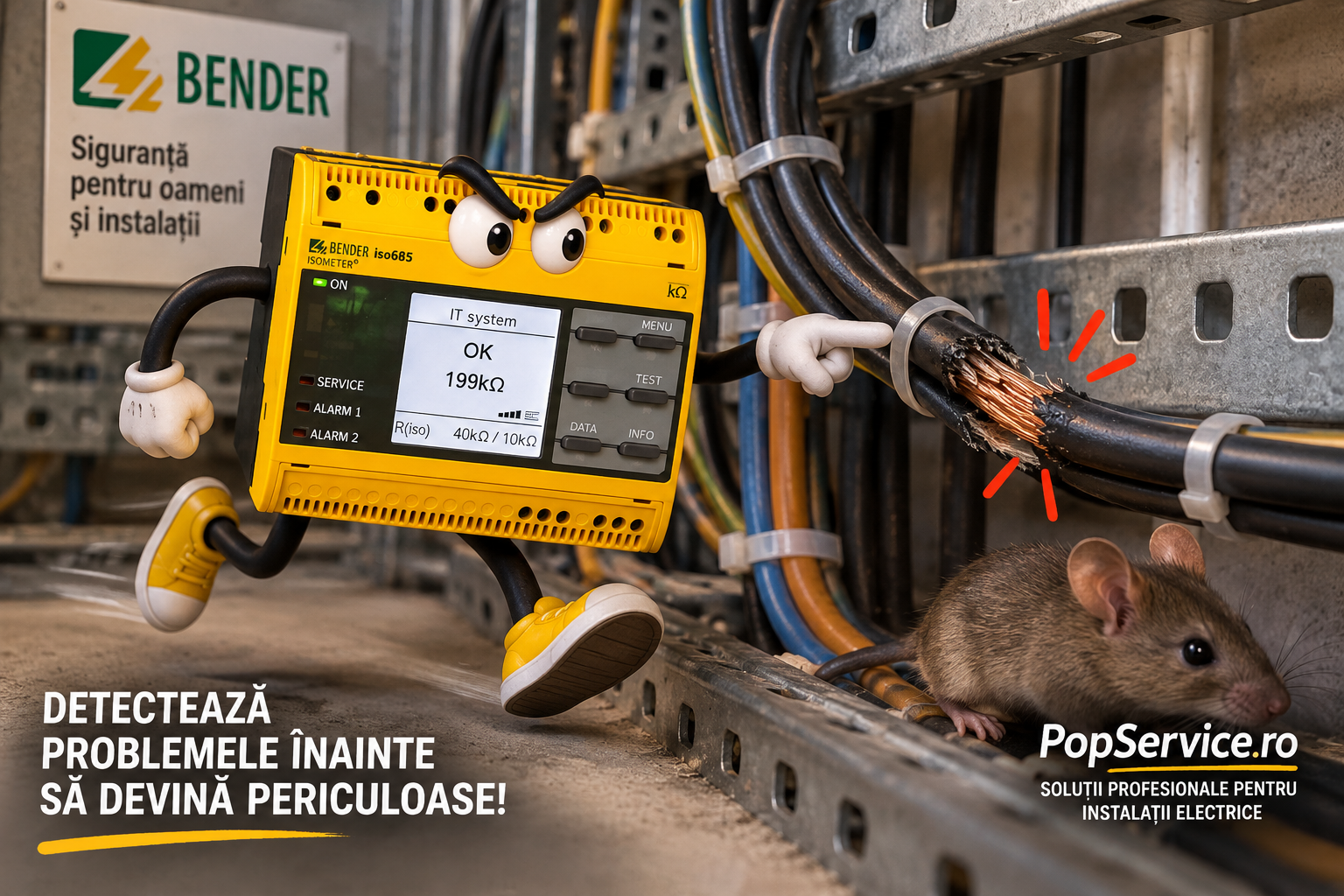 ISOMETER iso685 aleargă pe lângă un cablu cu defect de izolație