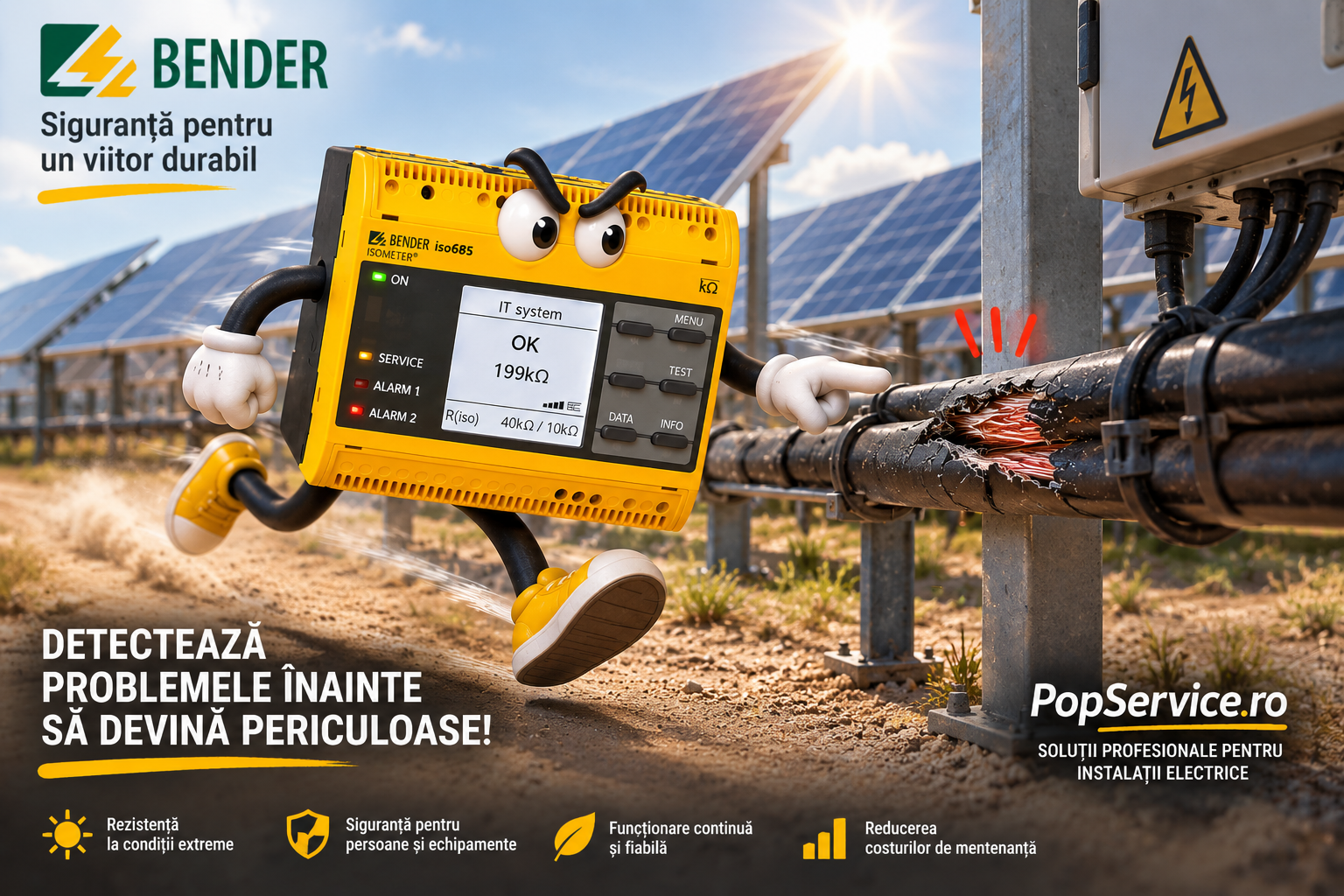ISOMETER iso685 într-un parc fotovoltaic, monitorizând instalația